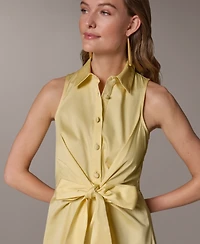 Donna Karan New York Women's Shirt Midi Dress with Waist Bow Tie