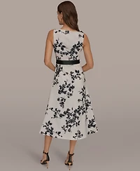 Donna Karan New York Women's Floral Belted Midi Dress