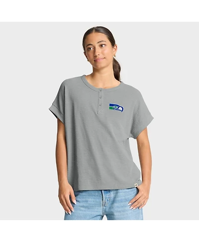 Fanatics Women's Heather Gray Seattle Seahawks Oversized Hometown Premium Henley Shirt