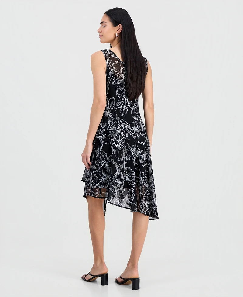 Connected Petite Handkerchief-Hem Midi Dress