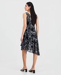 Connected Petite Handkerchief-Hem Midi Dress