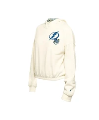 New Era Women's Cream Tampa Bay Lightning Glam Game Quarter-Zip Cropped Floral Hoodie Pullover