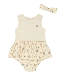 Calvin Klein Baby Girls' Chunky Rib and Printed Cotton Sunsuit