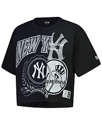 New Era Women's Black York Yankees Upcycled Color Blocked Boxy Cropped T-Shirt