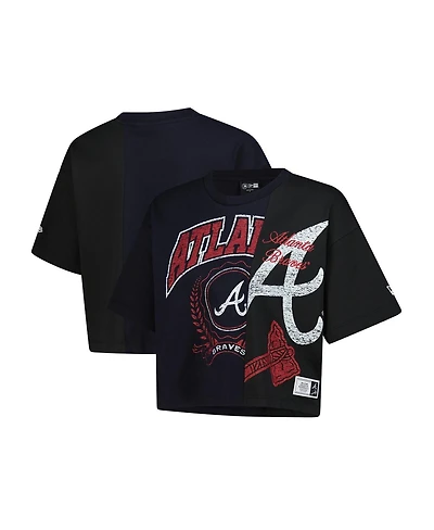 New Era Women's Navy Atlanta Braves Color blocked Boxy Cropped T-Shirt