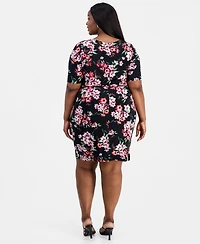 Connected Plus Printed Asymmetric-Neck Short-Sleeve Dress