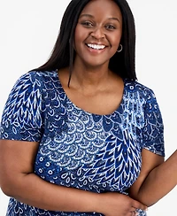 Connected Plus Printed Round-Neck A-Line Dress