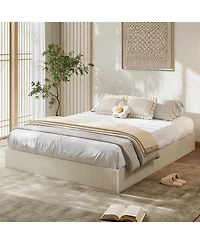 gaomon Full Wooden Platform Bed Frame with Fluted Design – Low Profile Noise Free Bed Base