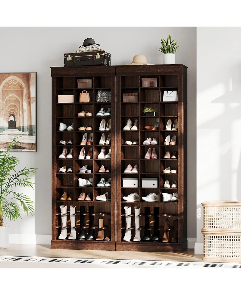 Gaomon 10 Tier Shoe Storage Cabinet, Freestanding Wooden Shoe Rack with Cubbies, Tall Farmhouse Shoe Organizer for Entryway or Mudroom