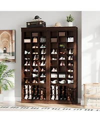 Gaomon 10 Tier Shoe Storage Cabinet, Freestanding Wooden Shoe Rack with Cubbies, Tall Farmhouse Shoe Organizer for Entryway or Mudroom