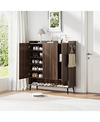 gaomon Large Shoe Cabinet with Doors 6-Tier Shoe Organizer with 3 Doors and Additional Hooks for Hallway Entryway Living Room Brown