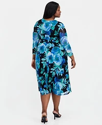 Connected Plus Printed Faux-Wrap Midi Dress