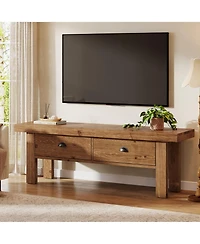 Tribesigns Solid Wood Entryway Bench with 2 Drawers, 55" Farmhouse Long Bench End of Bed Stool with Open Storage Shelves