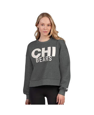 Starter Women's Heather Gray Chicago Bears Show Up Cropped Fleece Pullover Sweatshirt