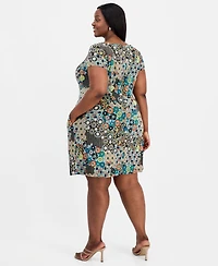 Connected Plus Printed Round-Neck Short-Sleeve Dress