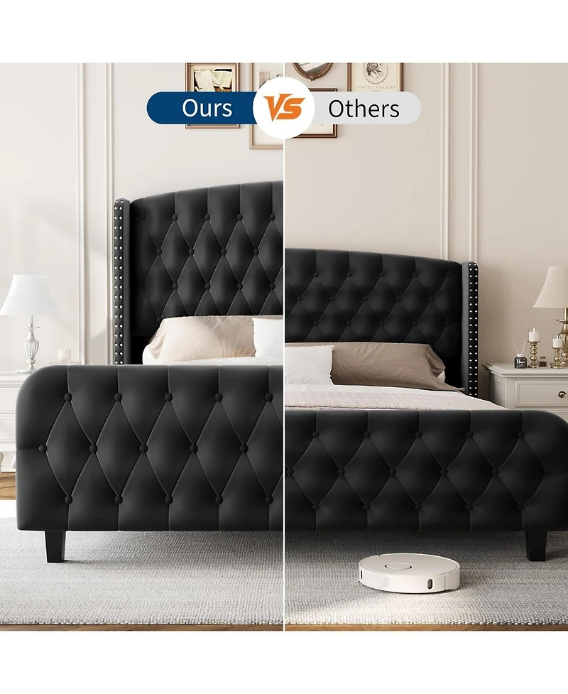 Gaomon King Bed Frame with 51'' Tall Wingback Headboard, Velvet Upholstered Platform Frames Strong Wood Slats Support, Noise Free