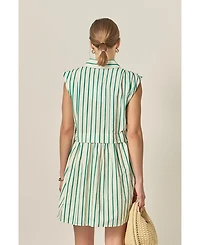 English Factory Women's Striped Pleated Shoulder Shirt Mini Dress