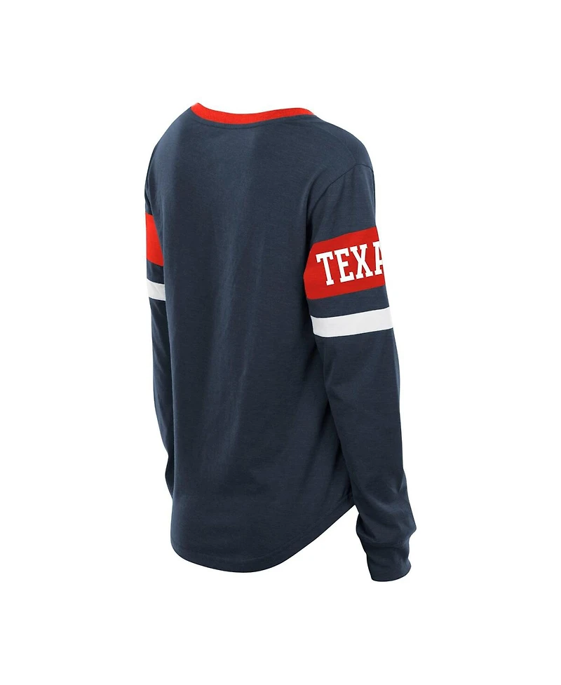 New Era Women's Navy Houston Texans Plus Throwback Lace-Up Long Sleeve T-Shirt