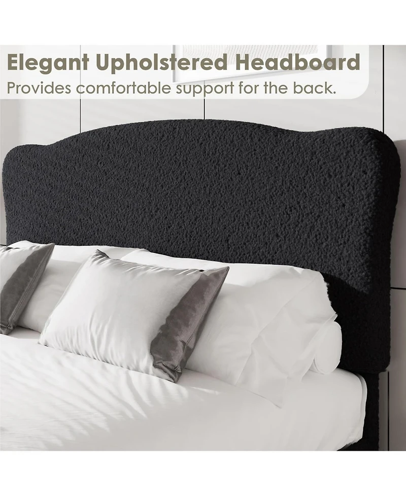 gaomon Bed Frame with Upholstered Headboard, Soft Low Profile Sturdy Platform Rounded Corners Design, Heavy Duty, Wooden Slats