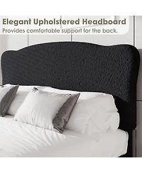 gaomon Bed Frame with Upholstered Headboard, Soft Low Profile Sturdy Platform Rounded Corners Design, Heavy Duty, Wooden Slats
