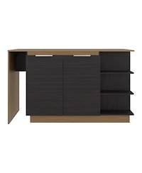 Fm Furniture Urie Kitchen Island with Storage Cabinet and Wine Glass Holder, Wenge