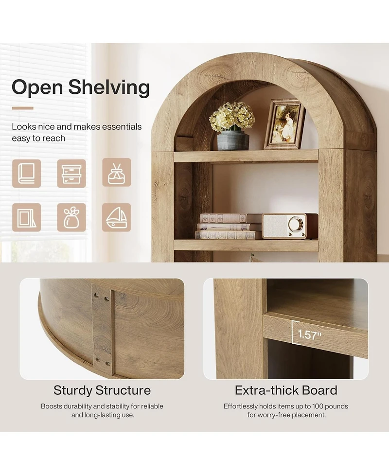 Tribesigns 70.9'' Tall Arched Bookshelf with Storage, 5-Tier Wooden Open Bookcase Display Shelves Organizer