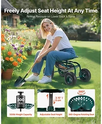 Sugift Rolling Garden Scooter with Swivel Seat & Multi-compartment Tool Storage