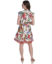 Eliza J Petite Printed Collared Neck Mini Dress