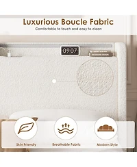 gaomon Full Led Bed Frame with 4 Storage Drawers and Headboard, Soft Boucle Upholstered Platform Charging Station Usb Ports