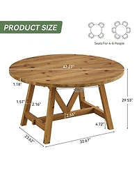 Tribesigns Solid Wood Dining Table for 4-6, Farmhouse Round Kitchen Table, Brown