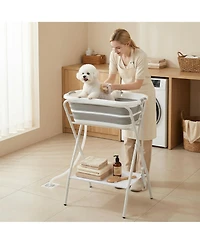 PawHut Dog Bath Tub Dog Washing Station Elevated Foldable