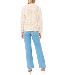 Vince Camuto Women's Circle Lace Tassel Trim Long-Sleeve Top