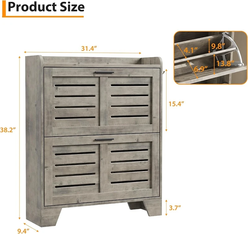 gaomon "Shoe cabinet with 2 flip drawers, freestanding slim organizer with hooks, narrow hidden shoe storage for entryway."
