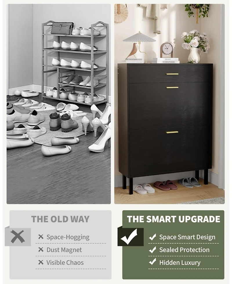 gaomon Space-Saving Narrow Shoe Cabinet for Entryway – 3-Tier Adjustable Shelves – Fits Slippers Sneak
