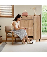 gaomon Shoe Storage Cabinet with 2 Flip Drawers Freestanding Shoe Metal Legs Wave Pattern Narrow Shoe Organizer C