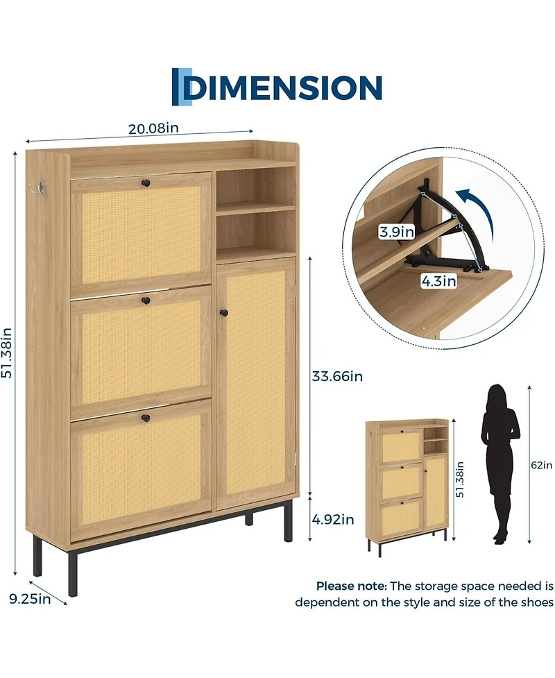 gaomon Shoe Cabinet for Entryway with 3 Flip Drawers Freestanding Shoe Organizer Cabinet with Metal Legs for Hallway Storage