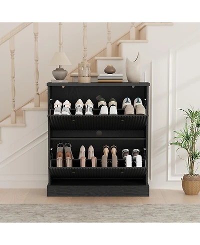 gaomon Fluted Shoe Cabinet with 2 Flip Drawers Narrow Cabinet with Adjustable Shelves