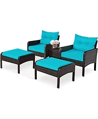 Gymax 5 Piece Rattan Wicker Sectional Furniture Set Patio Set w/ Cushion
