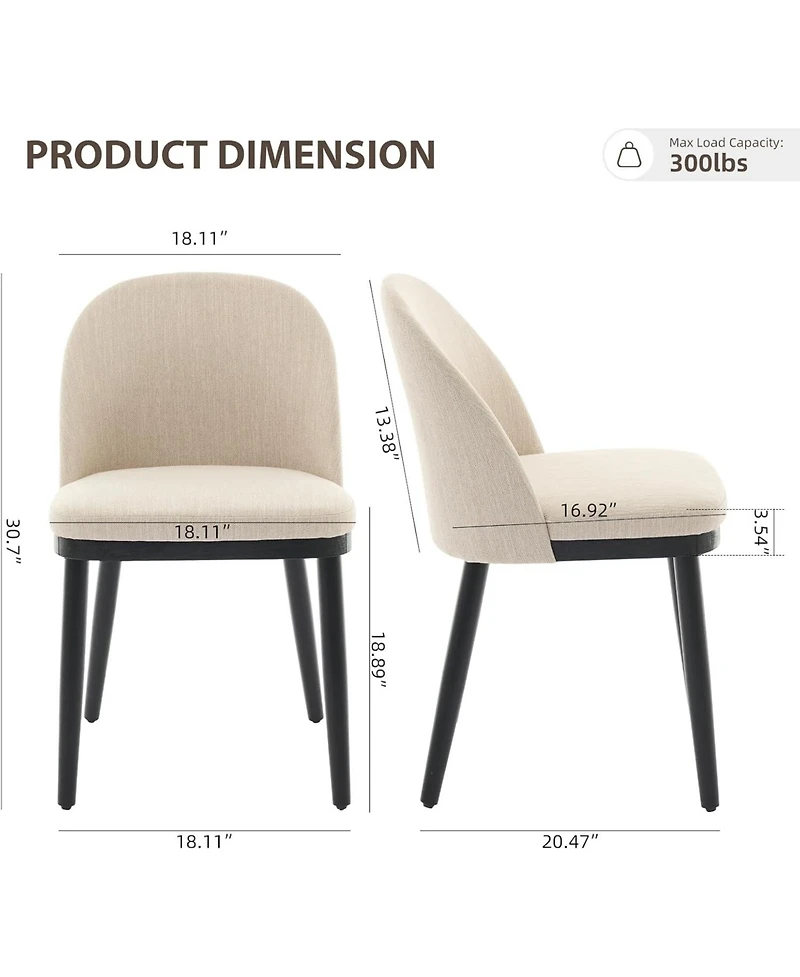 gaomon Upholstered Dining Chairs Set of 6, Fabric Chairs with Thick Cushion and Curved Back, Beige