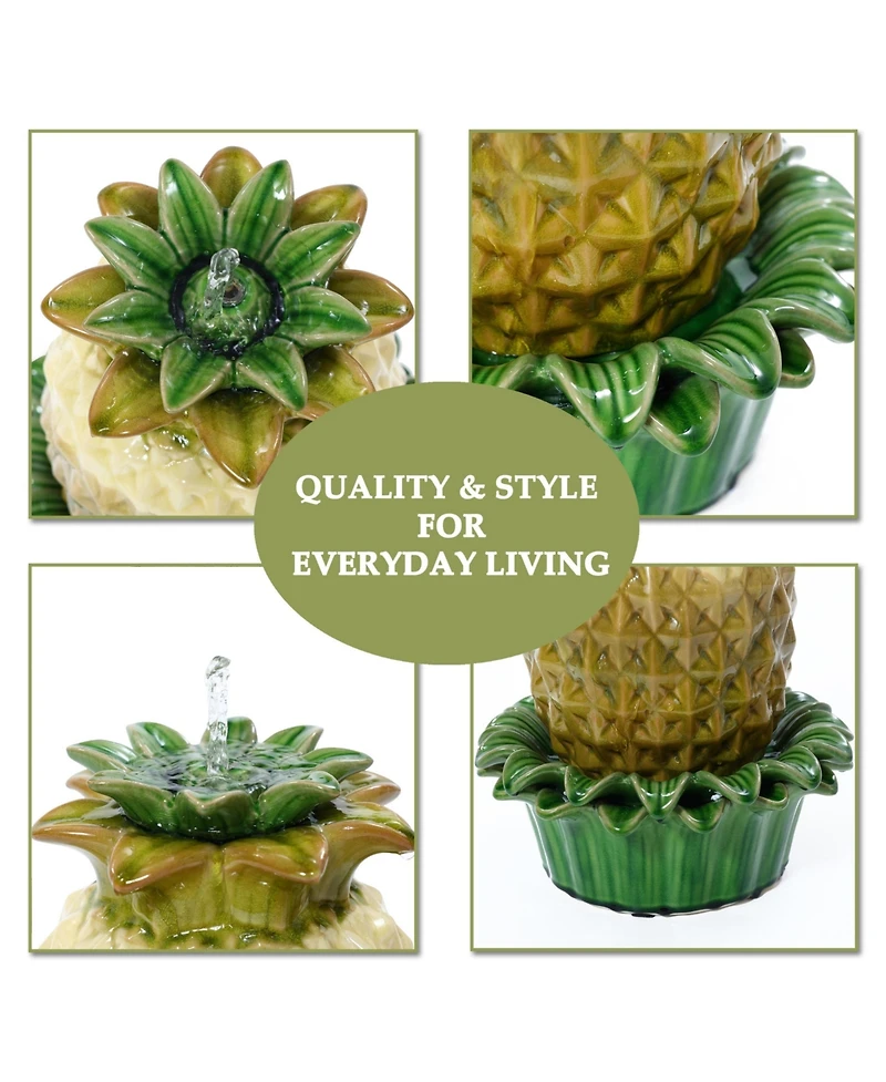 LuxenHome Pineapple Ceramic Indoor/Outdoor 17.1-In Tall Tabletop Fountain, Tan Top