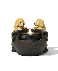 LuxenHome Puppy Love Farmhouse Resin Outdoor Fountain with Lights