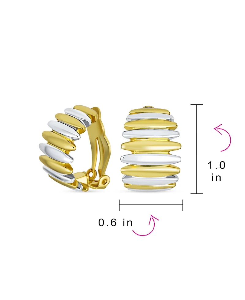 Bling Jewelry Geometric Shrimp Half Hoop Clip-On Earrings for Non-Pierced Ears Gold Silver