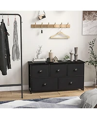 Gymax 5 Drawers Dresser Tv Stand Chest Clothes Storage Organizer with 5 Fabric Bins