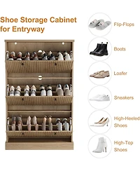 gaomon Shoe Cabinet with 3 Flip Drawers Modern Fluted Cabinet with Adjustable Shelves Freestanding Wooden Shoe Organizer
