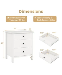 Gymax 3-Drawer Nightstand Wooden Bedside Table Modern Side End Table Space-Saving