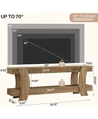 Tribesigns 63" Tv Stand with 2 Open Shelf, Farmhouse Wooden Media Console for 55/60/65/70-Inch Tvs, Modern TV Console Entertainment Center