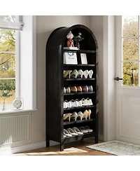 Gaomon 71" Tall Arched Shoe Storage Cabinet, 7 Tier Wood Organizer with Adjustable Shelves for Entryway, Hallway & Living Room