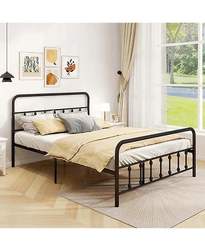 Queen Size Bed Frame with Headboard Under Bed Storage No Box Spring Needed