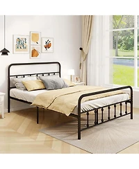Queen Size Bed Frame with Headboard Under Bed Storage No Box Spring Needed