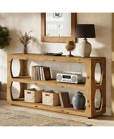 Tribesigns Solid Wood Console Table with 3-Tier Storage, 63" Long Farmhouse Narrow Entryway Table